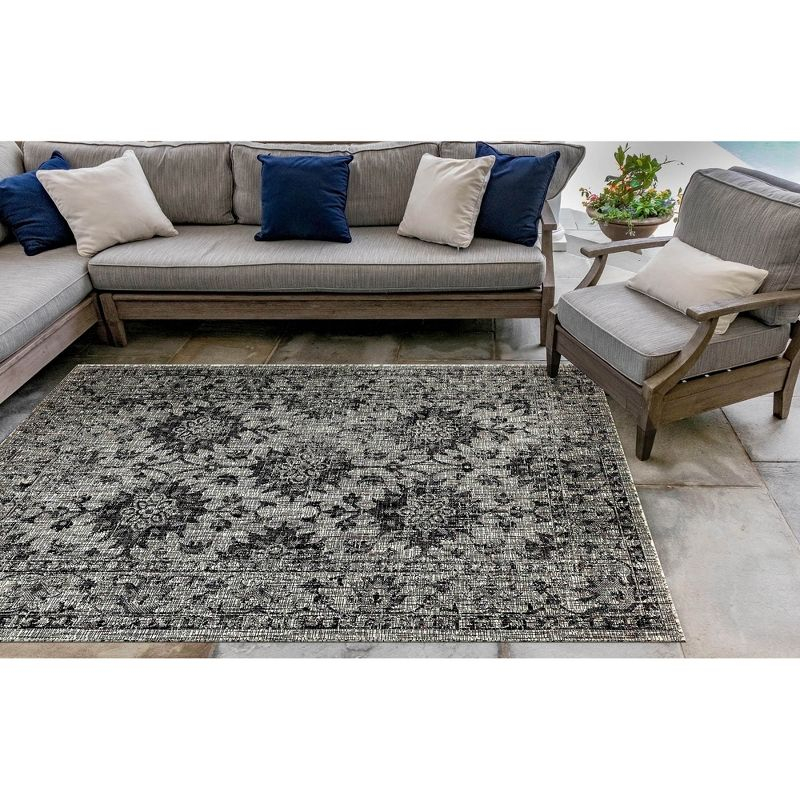 Liora Manne Carmel Vintage Floral Indoor/Outdoor Rug Black 7'10" x 9'10"