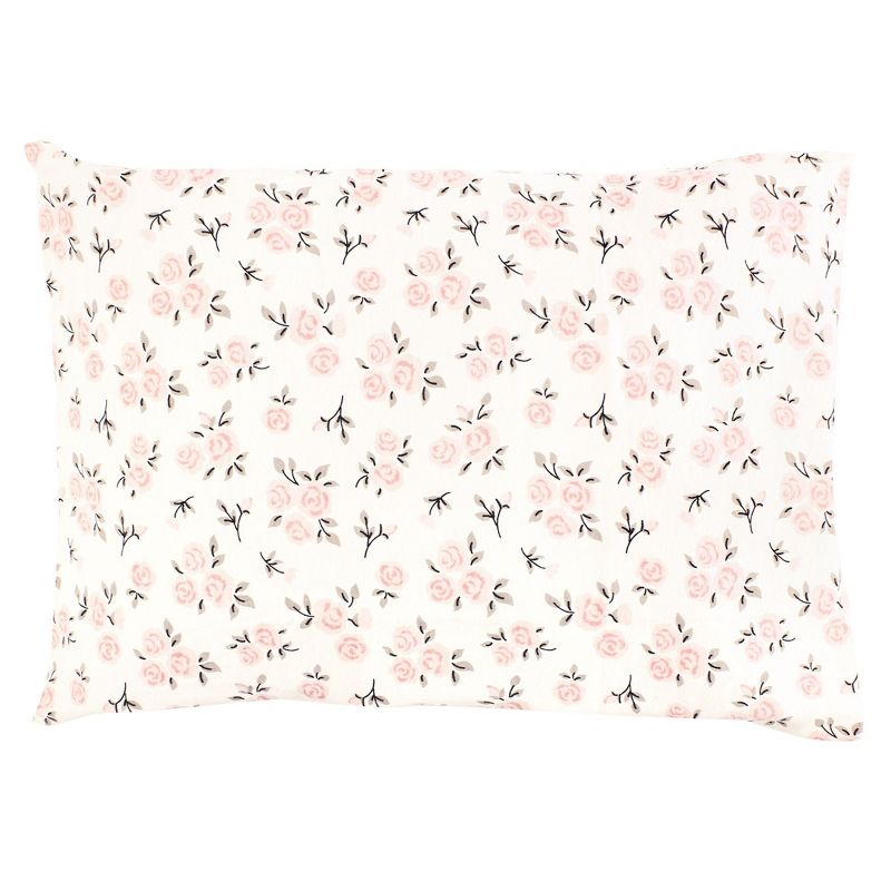 Hudson Baby Infant Girl Cotton Toddler Pillow Case, Neutral Pink Floral, One Size