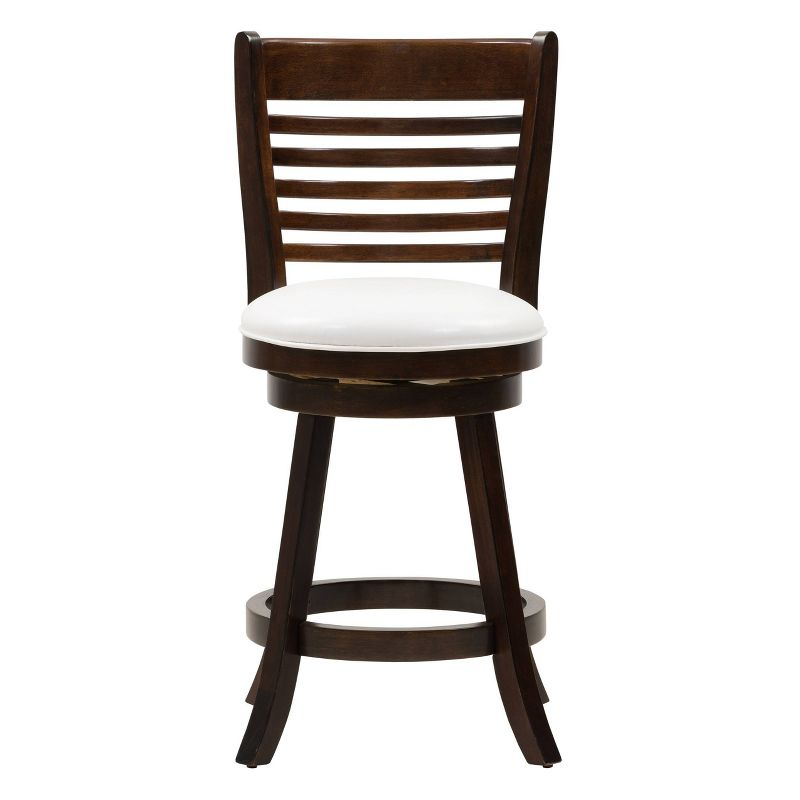Set of 2 Woodgrove Counter Height Barstools with Slat Backrest Dark Cappuccino White - CorLiving: Faux Leather, Swivels, Rubberwood Legs