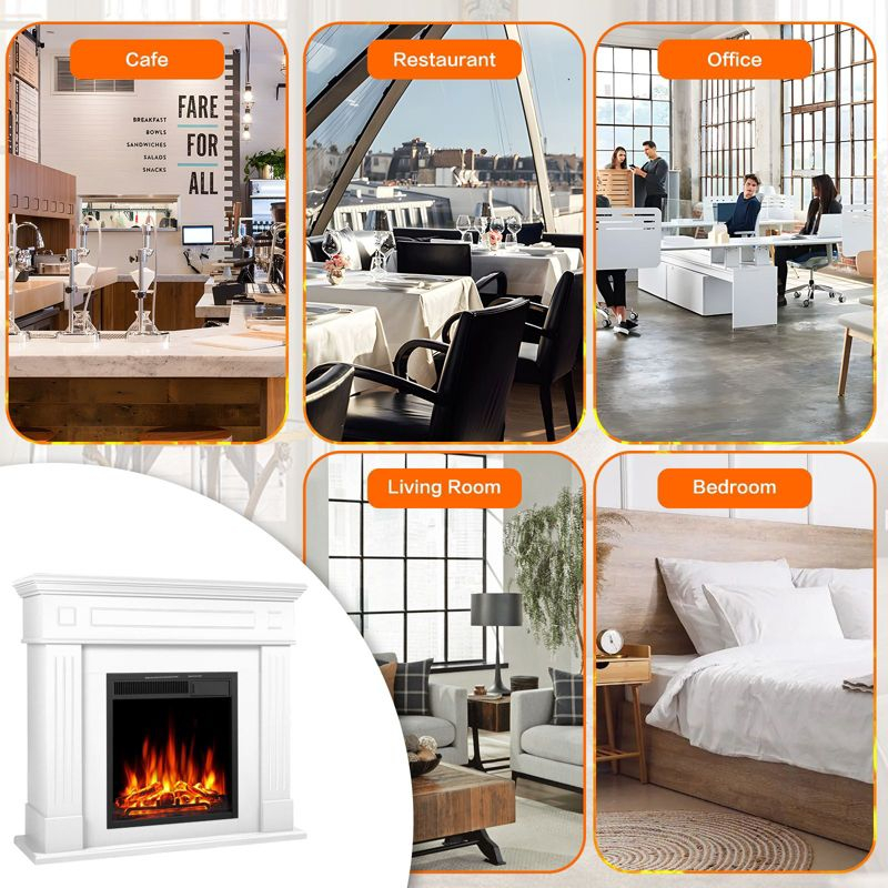 R.W.FLAME 43” Electric Fireplace Mantel, Freestanding Electric Fireplace, Remote Control, Adjustable LED Flame, PEARLWHITE