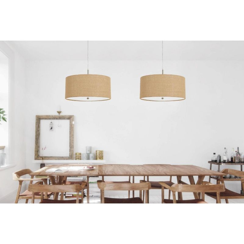 Cal Lighting 60W X 3 Addison Burlap Drum Pendant - Brushed Steel
