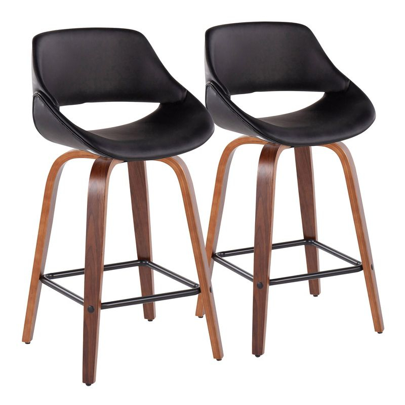 Set of 2 Fabrico Counter Height Barstools with Swivel Walnut/Black - LumiSource: Upholstered, 250lbs Capacity