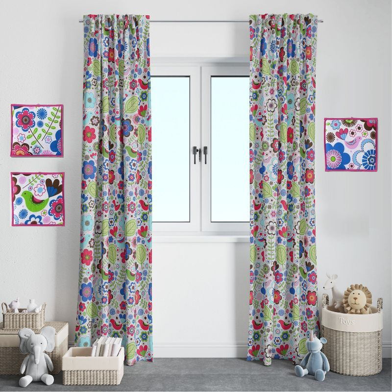 Bacati - Botanical Floral with Birds Pink/Multicolor Curtain Panel