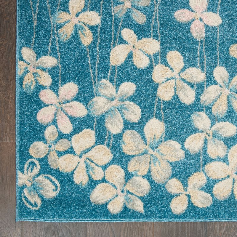 Nourison Tranquil 4' X 6' Turquoise Area Rug Bohemian Botanical Vine and Bloom by Nourison