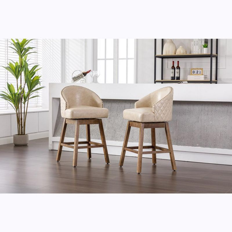 Bar Stools Set Of 2, 360 Degree Swivel Counter Height Chairs With Footrest For Kitchen Dining Room Living Room