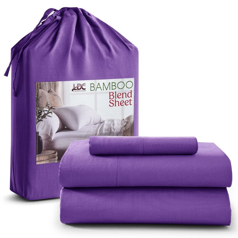 Twin 3 PC Piece Rayon From Bamboo Sheets Solid Deep Pocket Sheet Set - Purple