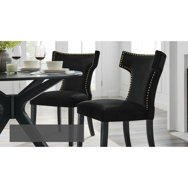 Set of 2 Curve Performance Velvet Dining Chairs Black - Modway: Rubberwood Frame, Armless, Spot Clean