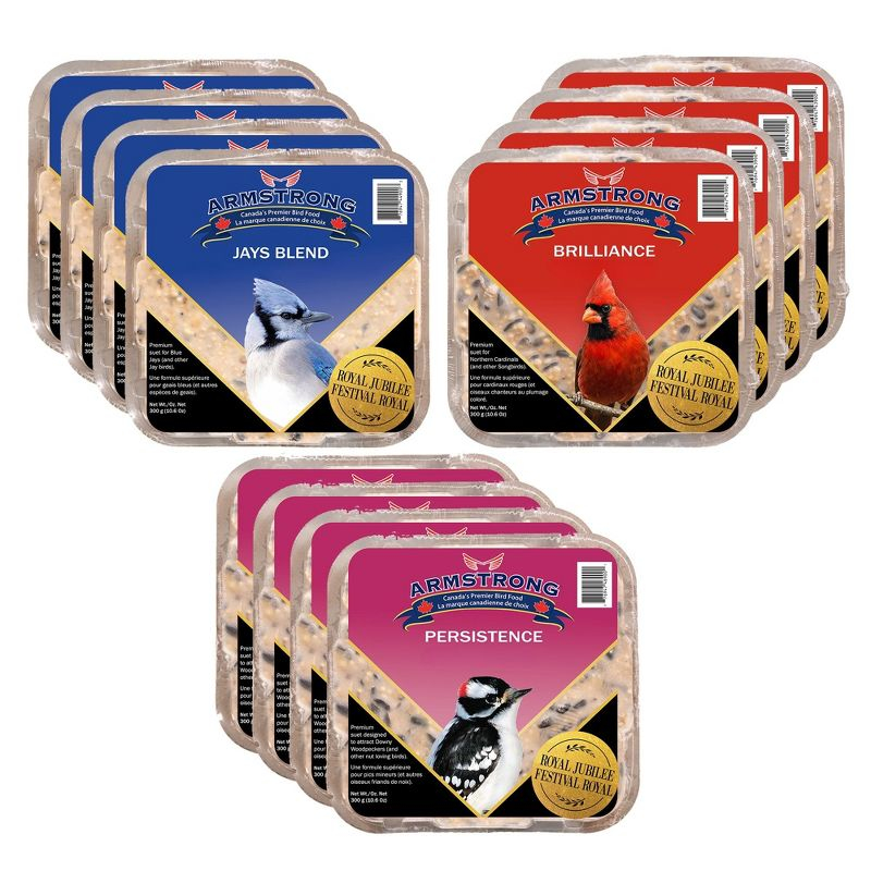 Armstrong Wild Bird Food Royal Jubilee Variety Suet Cake Multi-Pack, 10.6oz (Pack of 12)
