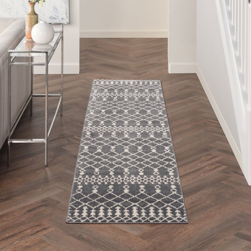 Nourison Royal Moroccan 2'2" x 7'6 Charcoal/Ivory Bohemian Indoor Rug
