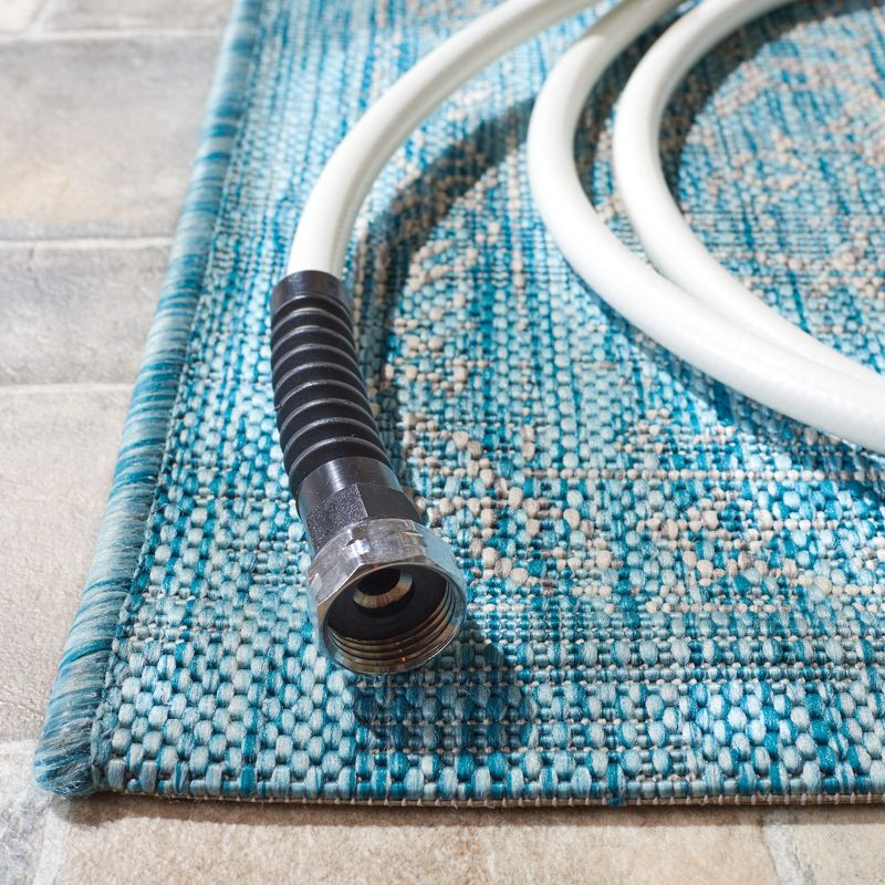 Courtyard CY8680 Power Loomed Indoor and Outdoor Area Rug - Aqua/Grey - 4'x5'7" - Safavieh