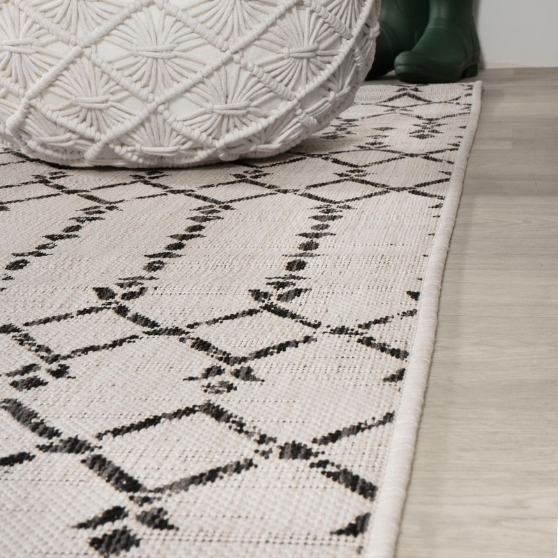 5' x 5' Ourika Moroccan Geometric Textured Weave Indoor/Outdoor Area Rug, Cream/Black - JONATHAN Y