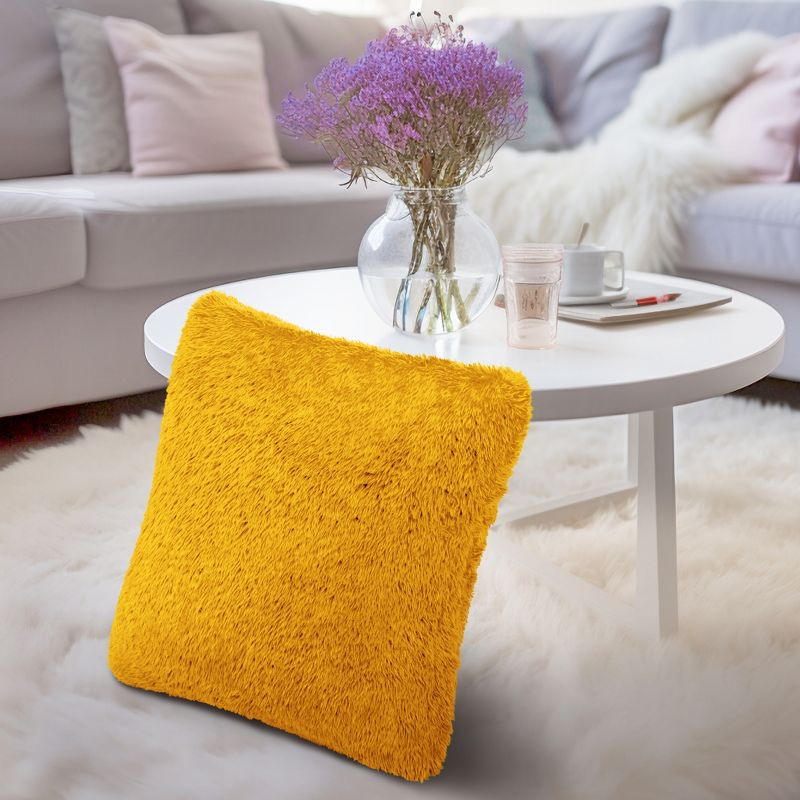 PAVILIA Set of 2 Fluffy Throw Pillow Covers, Decorative Faux Shearling Fur Square Cushion Accent for Bed Sofa Couch, Yellow/20 x 20