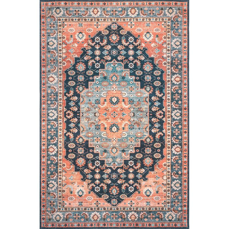Nuloom Francis Persian Medallion Pet Friendly Machine Washable Area Rug, 4' x 6', Blue