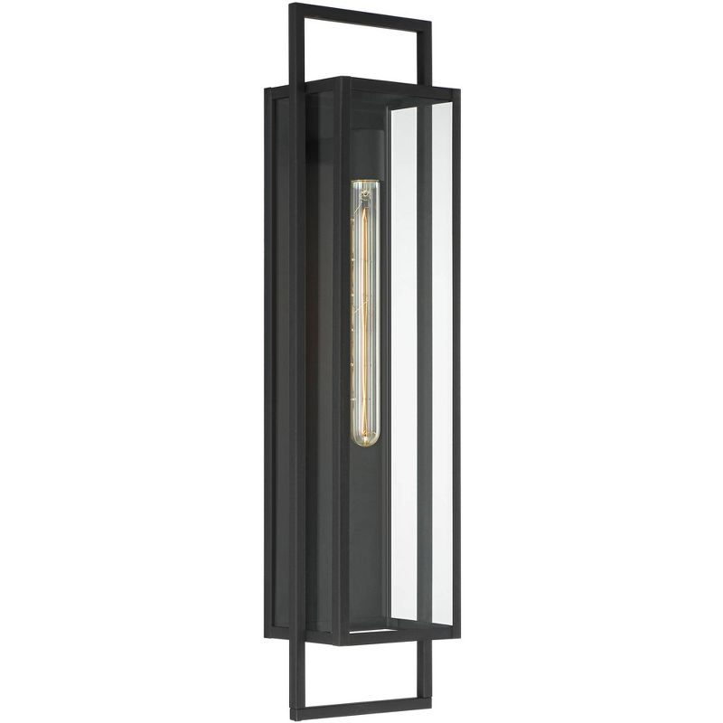 Possini Euro Design Jericho 28" High Modern Outdoor Wall Light Fixture Mount Porch House Edison Bulb Textured Black Finish Metal Clear Glass Shade