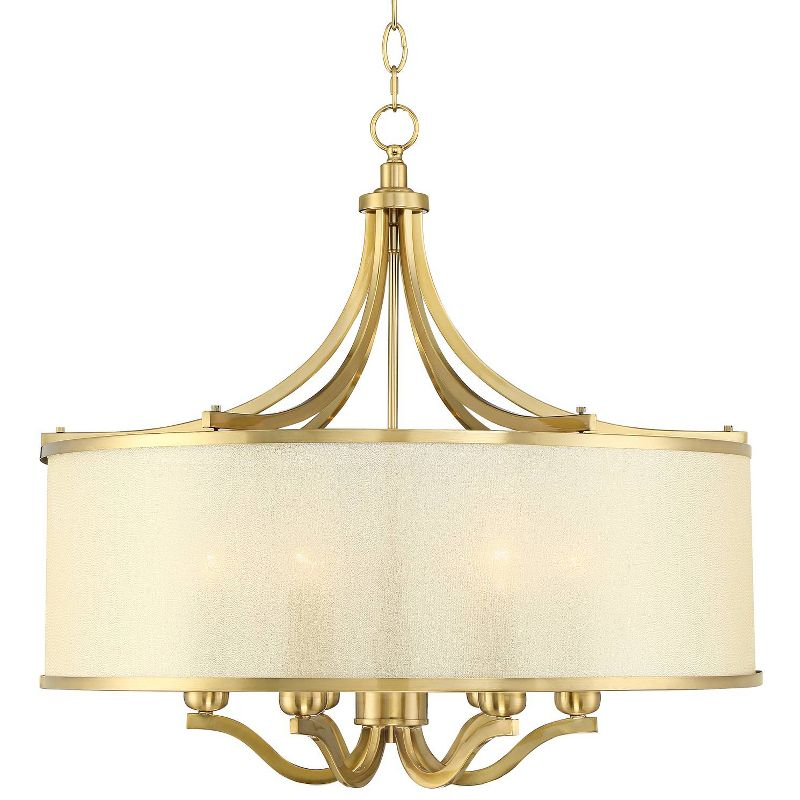 Possini Euro Design Sydney Warm Brass Drum Chandelier 25" Wide Modern Clear Gold Organza Shade 6-Light Fixture for Dining Room House Kitchen Island