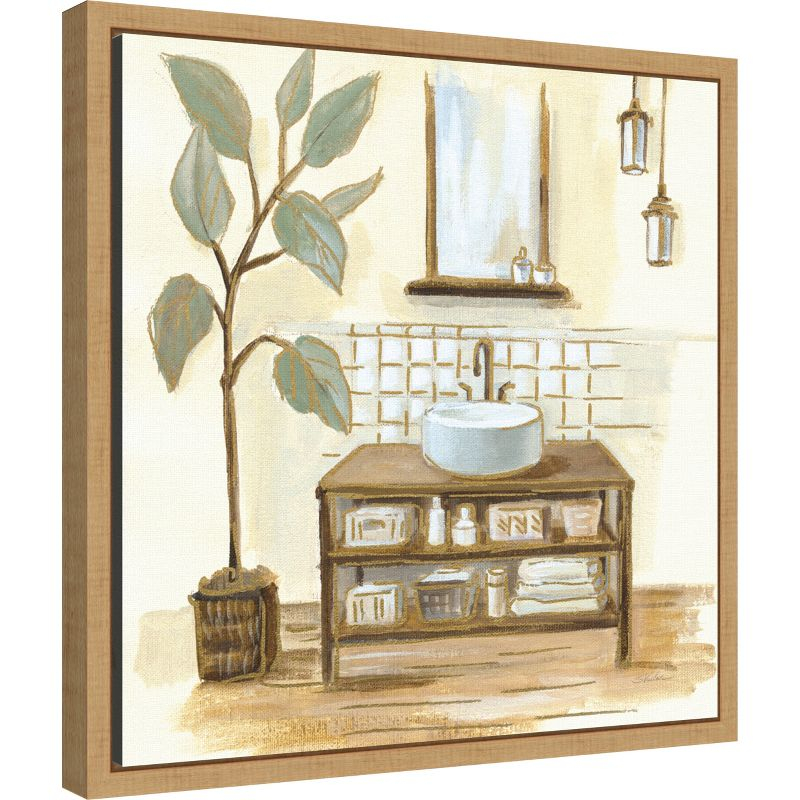 Amanti Art Sage Bathroom II by Silvia Vassileva Canvas Wall Art Print Framed 16 x 16-in.