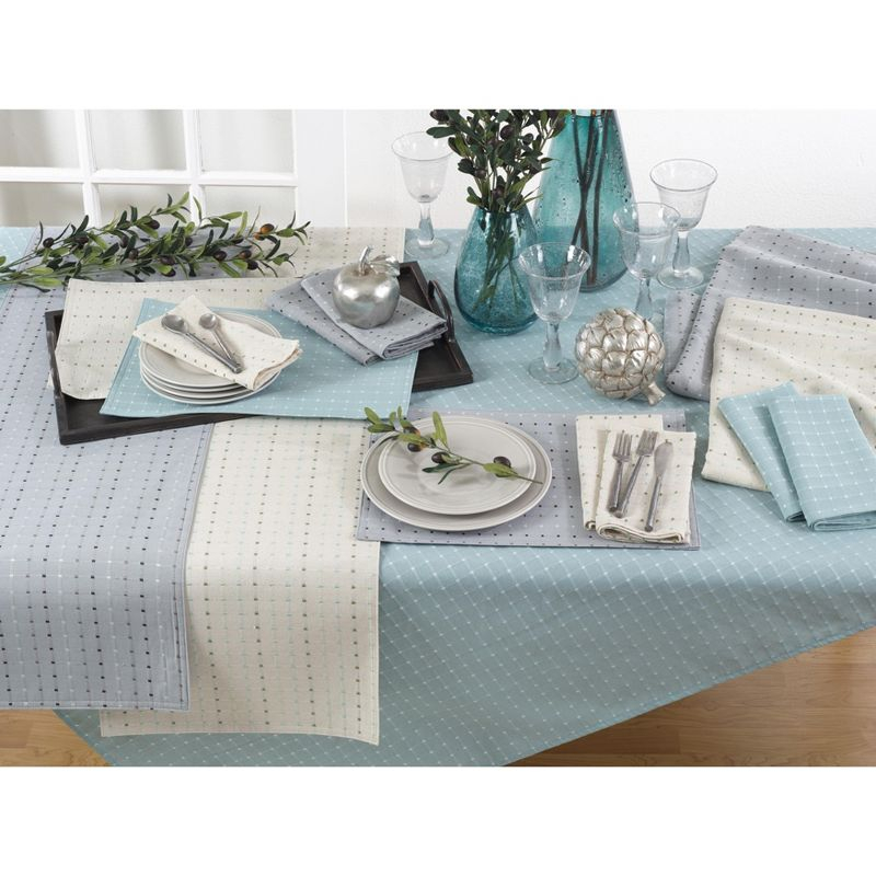 Saro Lifestyle Table Runner With Stitched Line Design, Aqua, 16" x 54"