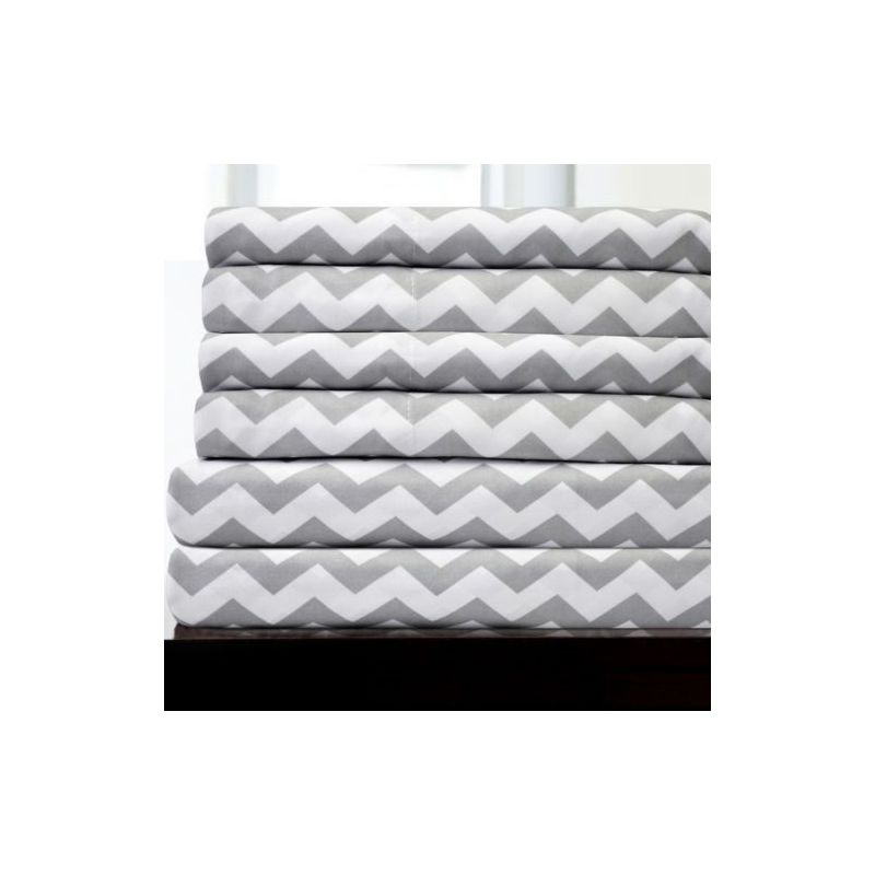 6 Piece Chevron Printed Gray Sheet Set, Deluxe Ultra Soft 1500 Series, Double Brushed Microfiber by Sweet Home Collection® - Queen