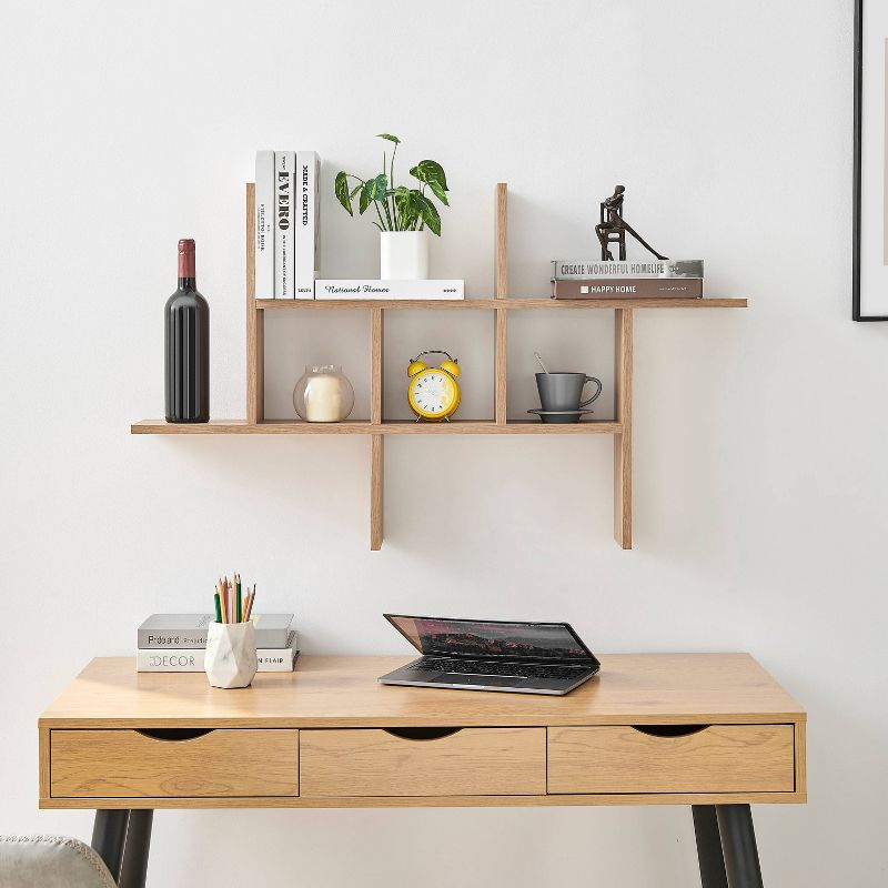 Danya B. 40" x 24" Cantilever Cubby Wall Shelf Chestnut: Mid-Century Modern Style, Laminated MDF, Iron Hardware