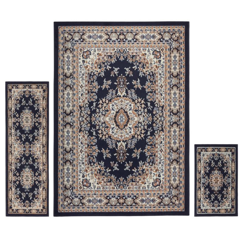 Home Dynamix Premium Sakarya Traditional Medallion Area Rug, Navy Blue/Brown, 9'2"x12'5"