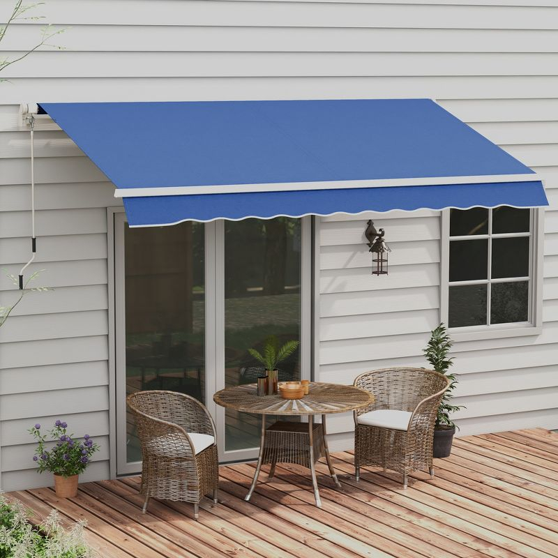 Outsunny 12' x 10' Manual Retractable Awning Outdoor Sunshade Shelter for Patio, Balcony, Yard, with Adjustable & Versatile Design, Dark Blue