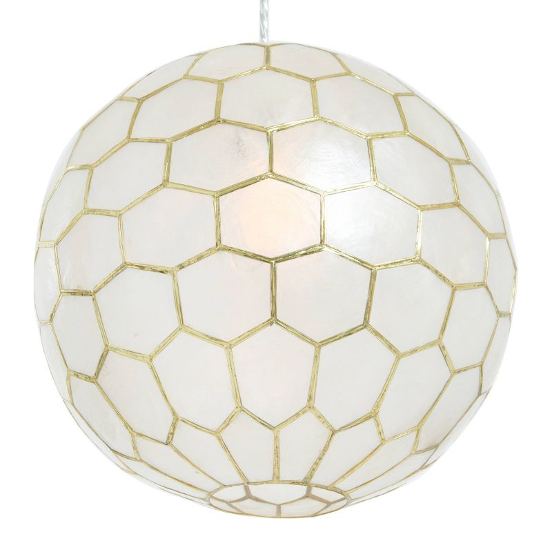 Storied Home 14"x13" Capiz Honeycomb Globe Pendant Light Capiz White Seashells Antique Gold: ETL Listed, Iron Frame, No Bulbs Included