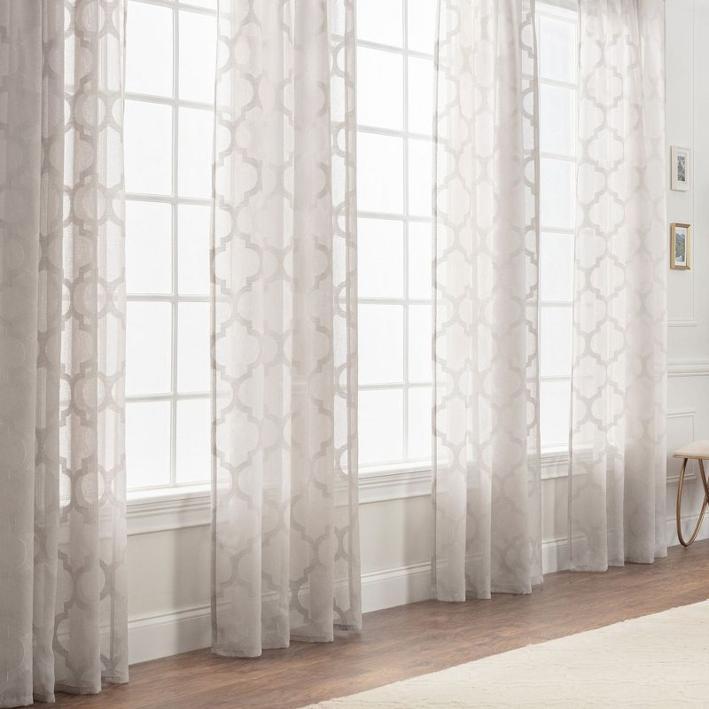 Chanasya 2pk Quatrefoil Voile Sheer Window Curtain Panels - Set of 2 - 52 x 63 Inches Long - Taupe
