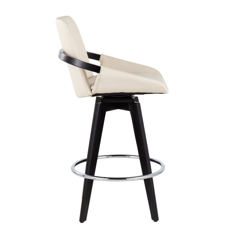 Set of 2 Cosmo PU Leather/Metal/Wood Counter Height Barstools Black/Chrome/Cream - LumiSource: Swivel Seat, Chrome Footrest, Faux Leather