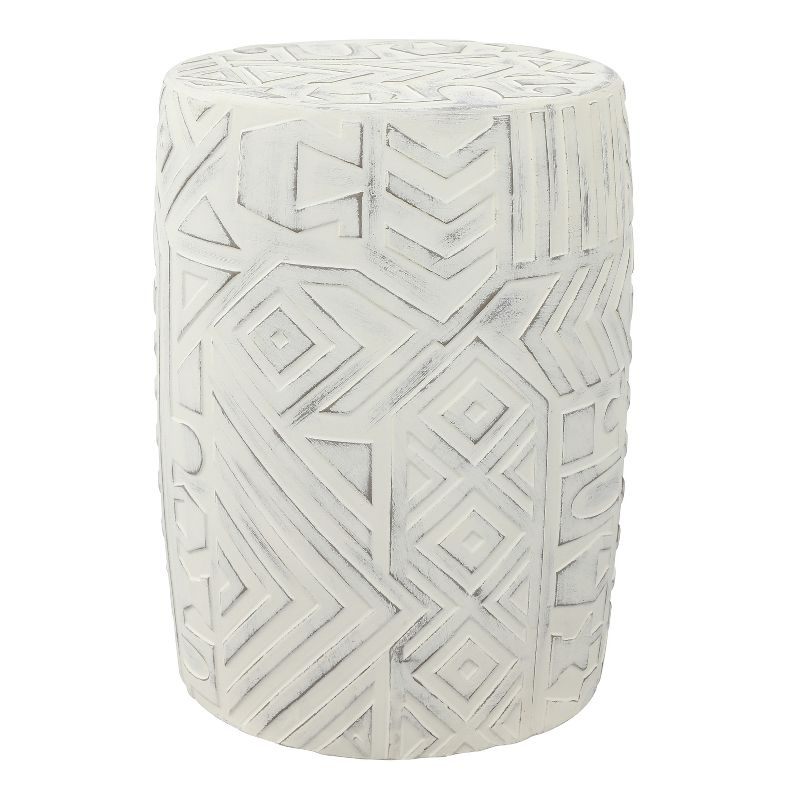 JONATHAN Y Rafi 17.75" Transitional Bohemian Geometric Drum Garden Stool, Cream
