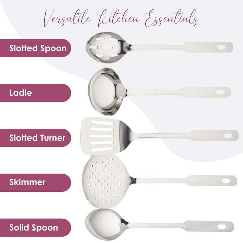 Amco 5-Piece Everyday Utensil Set - Stainless Steel & Heat Resistant, Hang Hole for Easy Storage