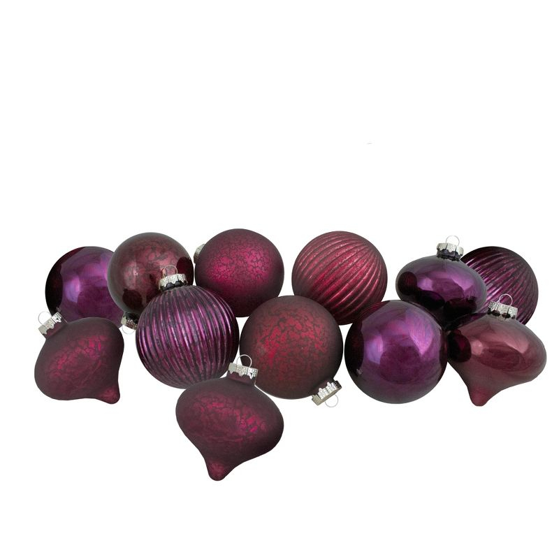 Northlight Finial and Glass Ball Christmas Ornaments - Burgundy and Purple - Set of 9