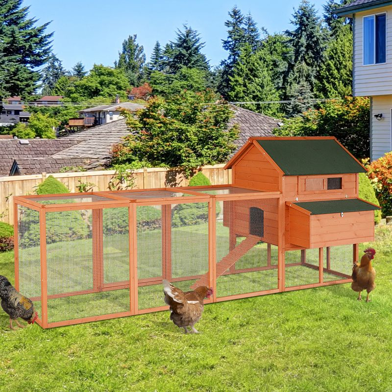 PawHut 137" Chicken Coop Wooden Large Chicken House Deluxe Rabbit Hutch Lockable Poultry Hen Cage Backyard with Nesting Box and Run, Orange
