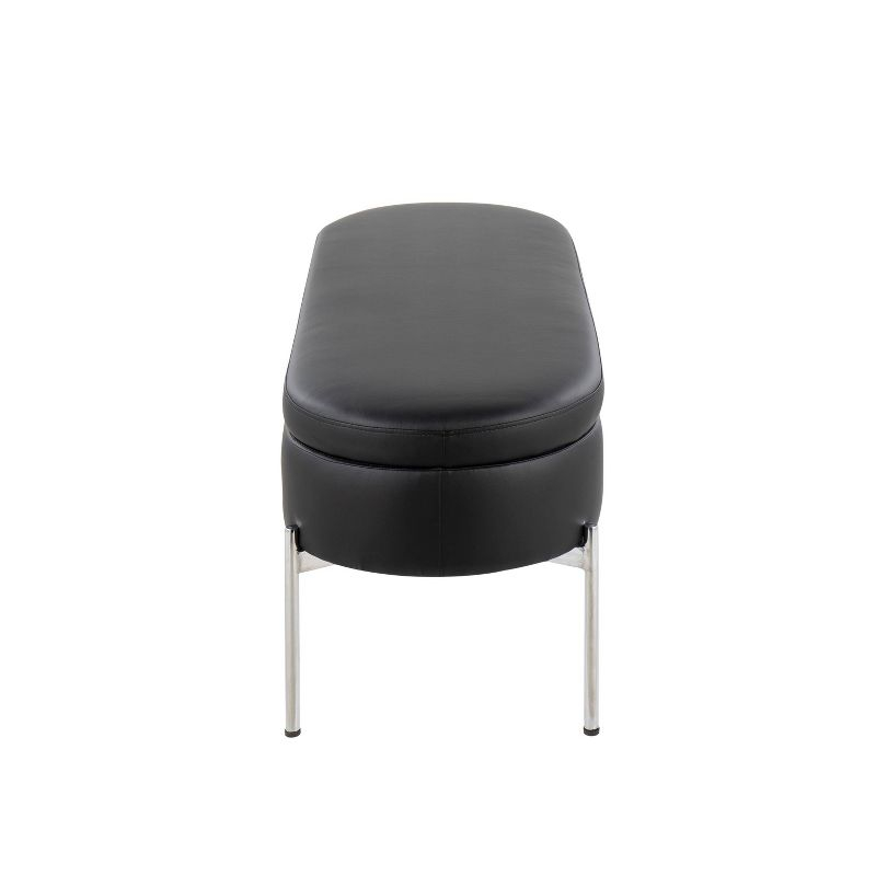 48" Chloe PU Leather Storage Bench Metal Chrome/Black - LumiSource: Flip-Top Lid, Entryway Seating