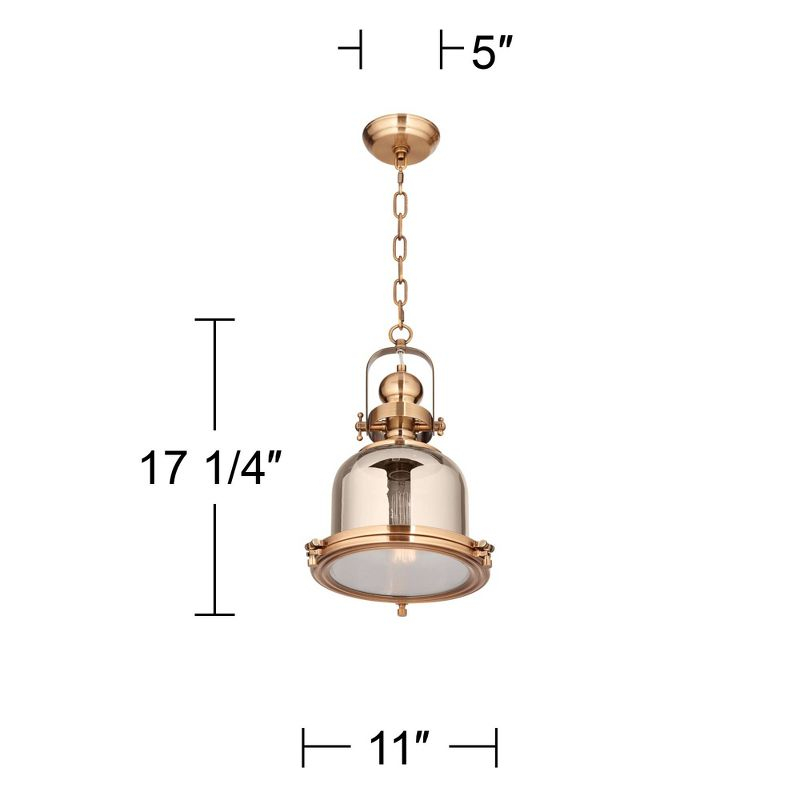 Possini Euro Design Elida Brass Mini Pendant Light 11" Wide Modern Chrome Glass Bell Jar Shade for Dining Room House Foyer Kitchen Island Entryway