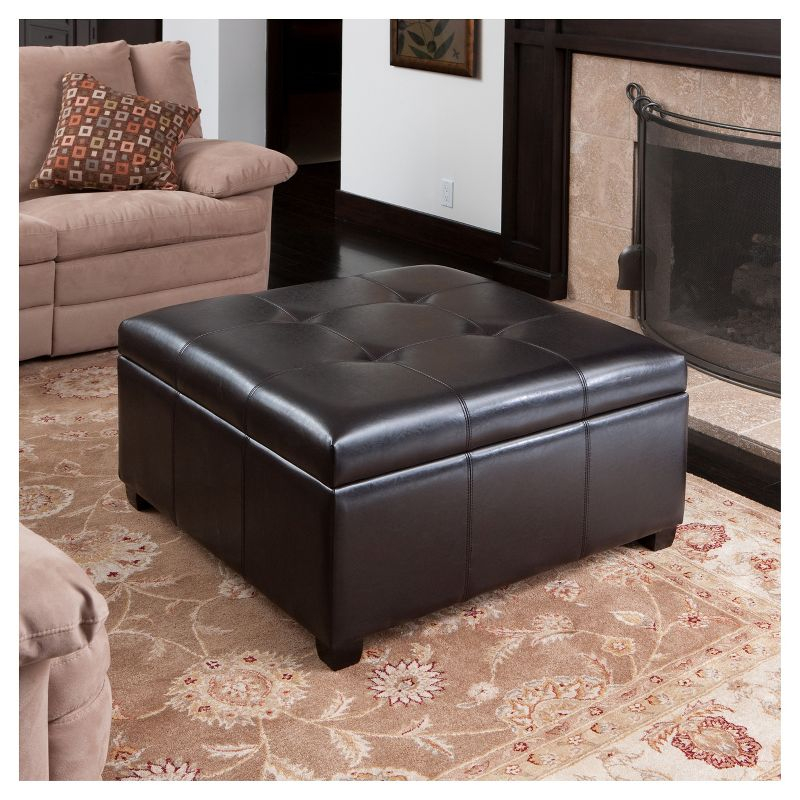 Christopher Knight Home Canyons Bonded Leather Storage Ottoman Dark Brown: Upholstered Bench, Hardwood Frame