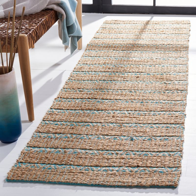 Natural Fiber NFB655 Power Loomed Runner Rug - Teal/Natural - 2'3"x8' - Safavieh.