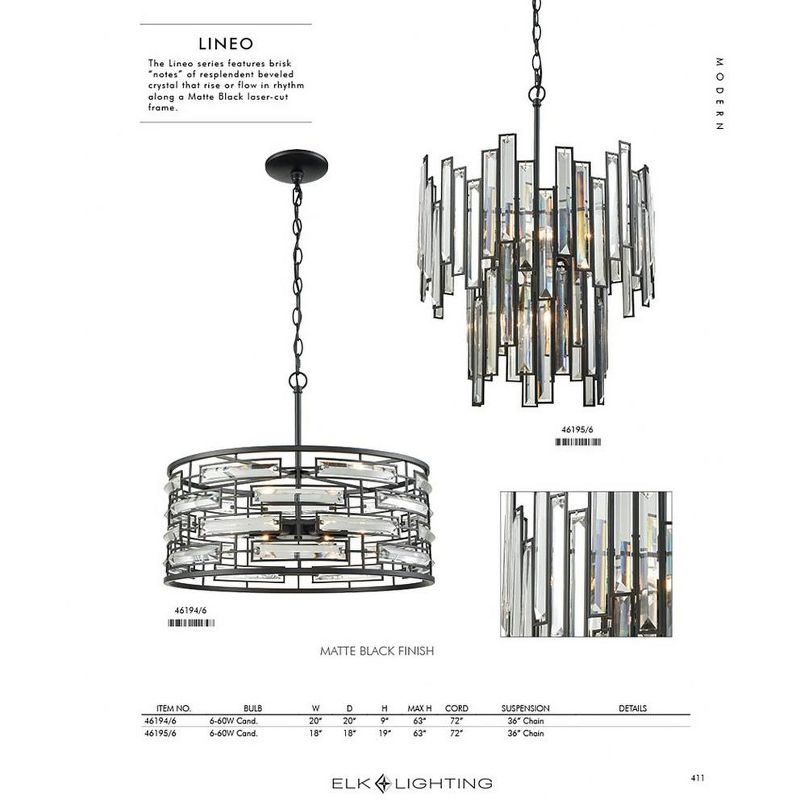Elk Home Lineo 6 - Light Chandelier in  Matte Black