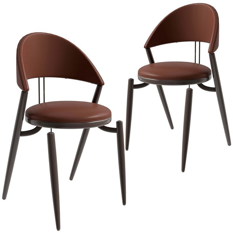 Venice Dining Chair Upholstered Leather in Iron Open Curved Back Design Set of 2 in Dark Brown