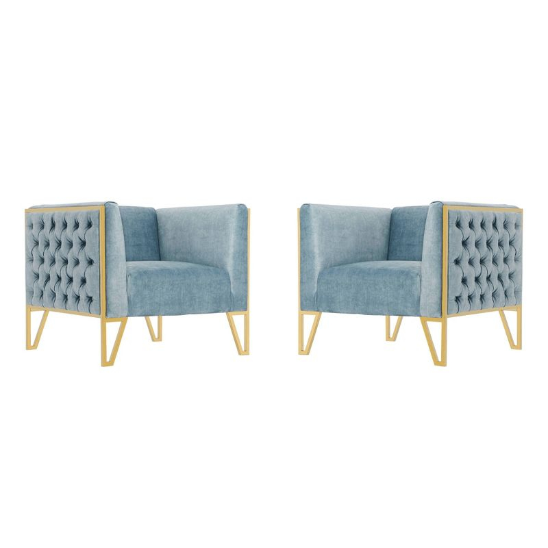 Set of 2 Vector Velvet Accent Chairs Ocean Blue - Manhattan Comfort: Plush, Tufted, No Assembly Required