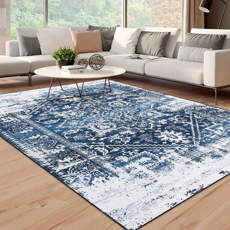Area Rug Oriental Vintage Distressed Rug for Living Room Bedroom, 9' x 12' Blue