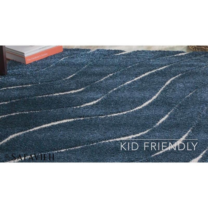 Florida Shag SG472 Power Loomed Indoor Area Rug - Dark Blue/Cream - 5'3"x7'6" - Safavieh