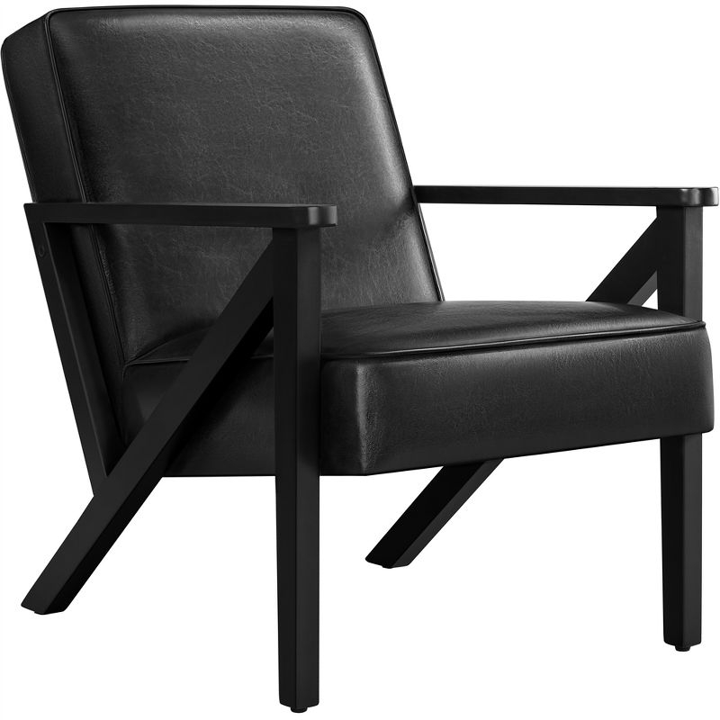 Yaheetech Faux Leather Armchair Accent Chair with Wood Legs for Living Room, Black