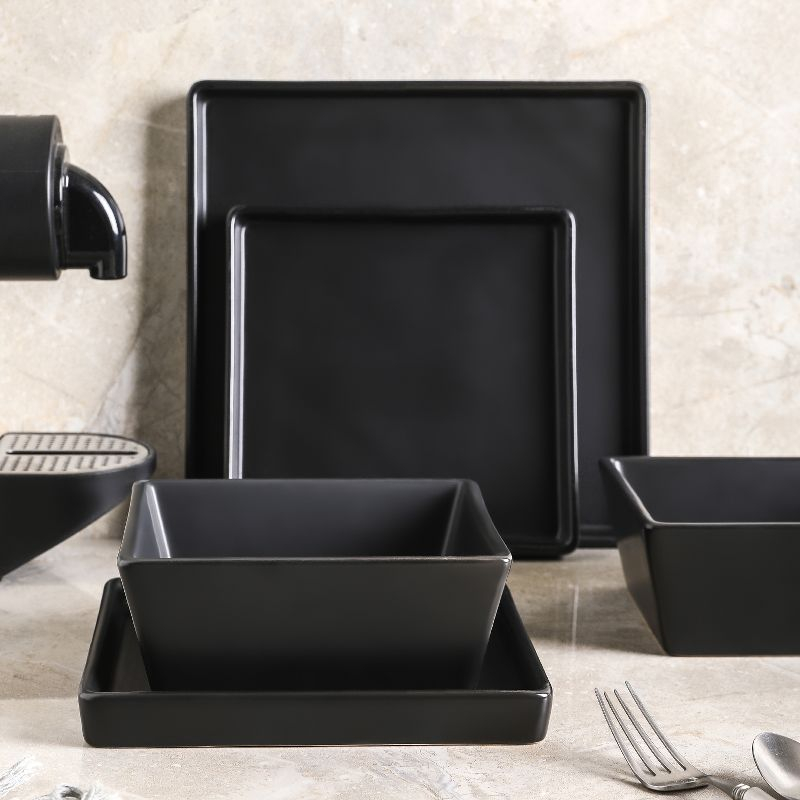 Stone Lain Grace 12-Piece Stoneware Dinnerware Set, Service for 4, Black
