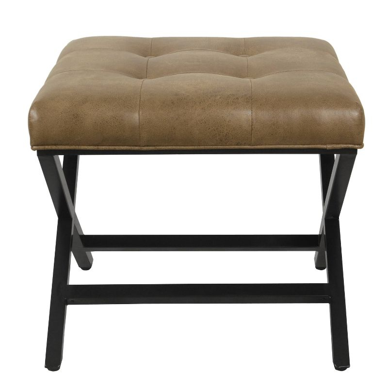 HomePop X-Design Bench Faux Leather Brown: Modern Upholstered Ottoman, Bedroom Seating, 250lbs Capacity