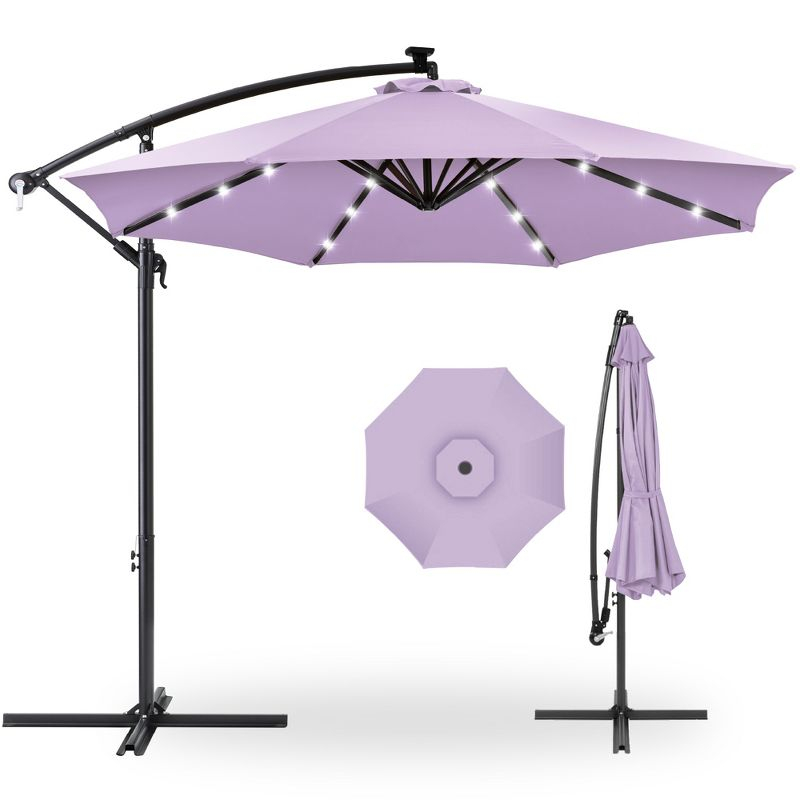 Best Choice Products 10ft Solar LED Offset Hanging Outdoor Market Patio Umbrella w/ Adjustable Tilt - Lavender