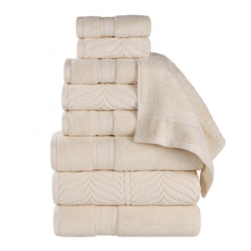 Chevron Zero Twist Cotton Solid and Jacquard 9 Piece Bathroom Towel Set, Ivory - Blue Nile Mills
