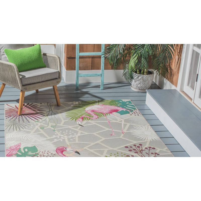 Barbados 500 BAR551 Power Loomed Indoor/Outdoor Area Rug - Grey/Pink - 5'3"x5'3" - Safavieh