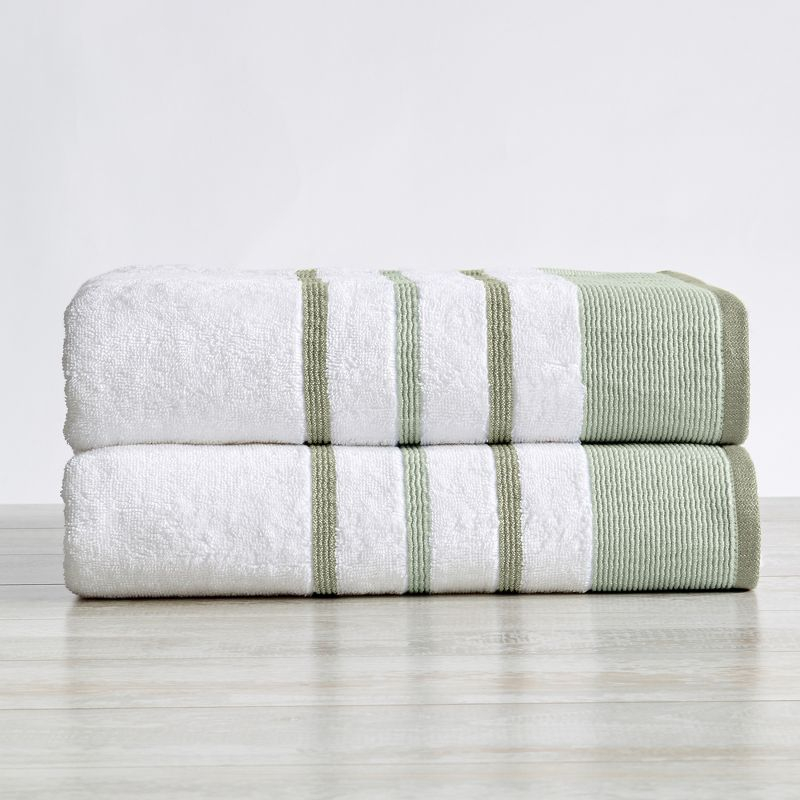 Combed Cotton Decorative Quick-Dry Towel Set (2 Pack Bath Sheet, Desert Sage Green / Moss Green)
