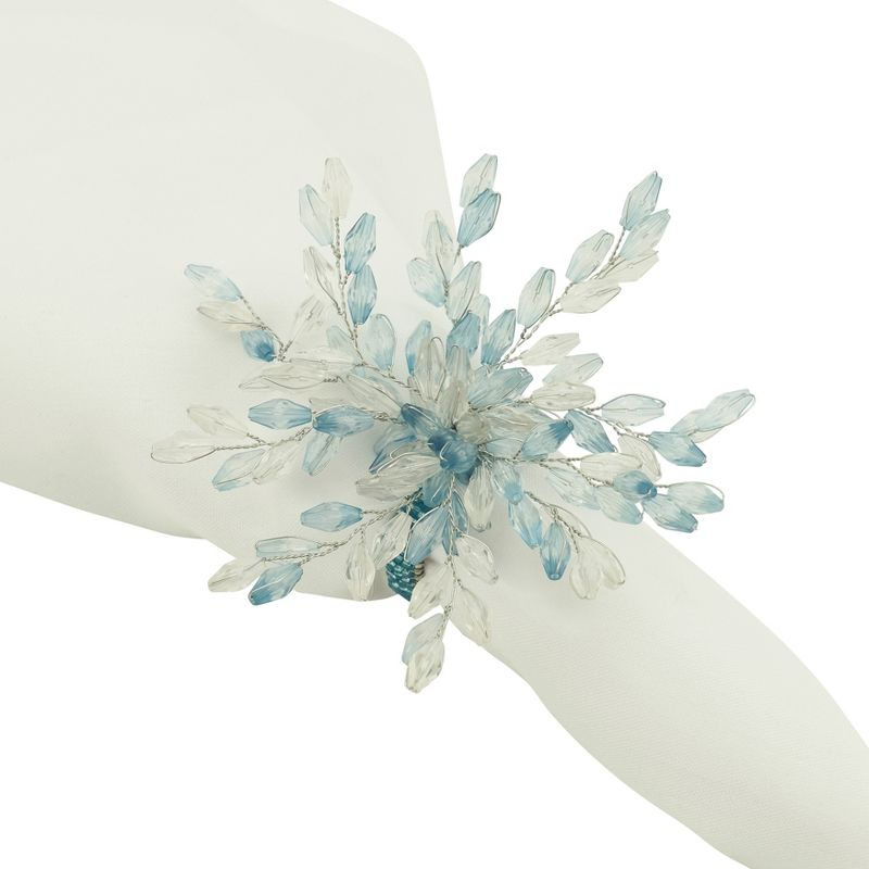 Saro Lifestyle Table Napkin Rings With Beaded Flower Design (Set of 4), Blue