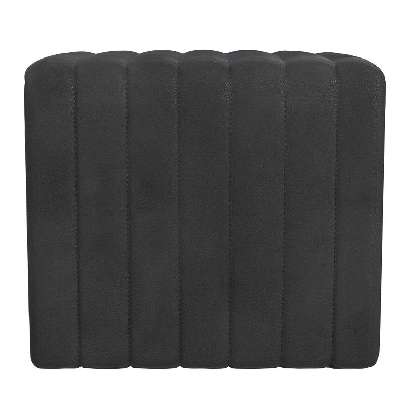HomePop Modern Channel Faux Leather Ottoman Black: Upholstered Square Bench, No Assembly Required